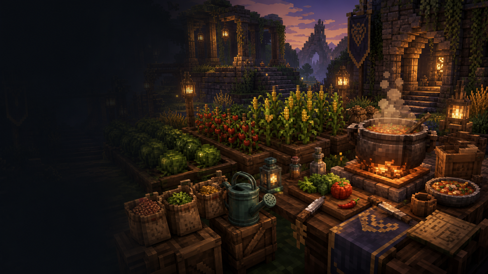 ฟาร์ม crops และหม้อทำอาหารสำหรับเตรียมตัวก่อนผจญภัยใน Mythmere